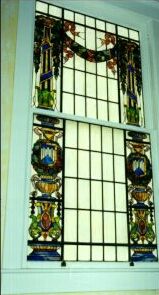 Stained glass window in stairway